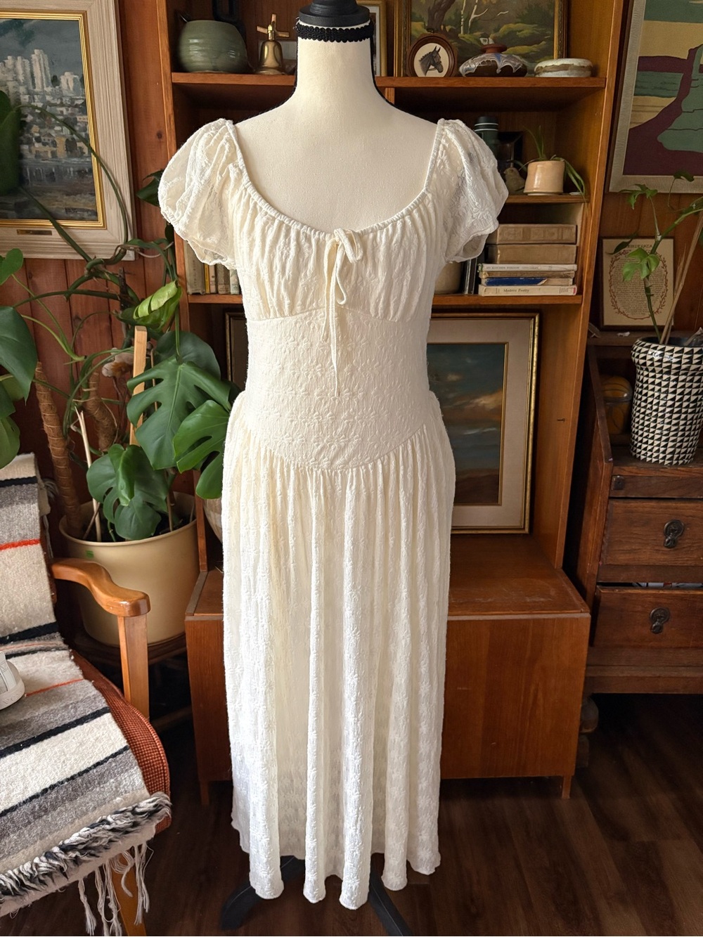 CottageCore Coquette Ivory MilkMaid Lace Dress L